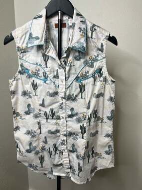 Scully Desert Cactus Western Snap Shirt Women’s Sleeveless Cowgirl Southwestern